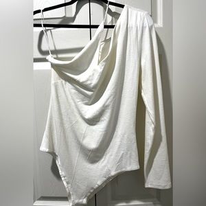 Glam Ivory One Shoulder Long Sleeve Bodysuit NWT